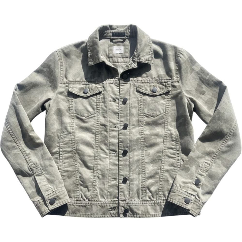 ATM Tonal Camo Denim Jacket Medium Olive Green Military Utility Trucker